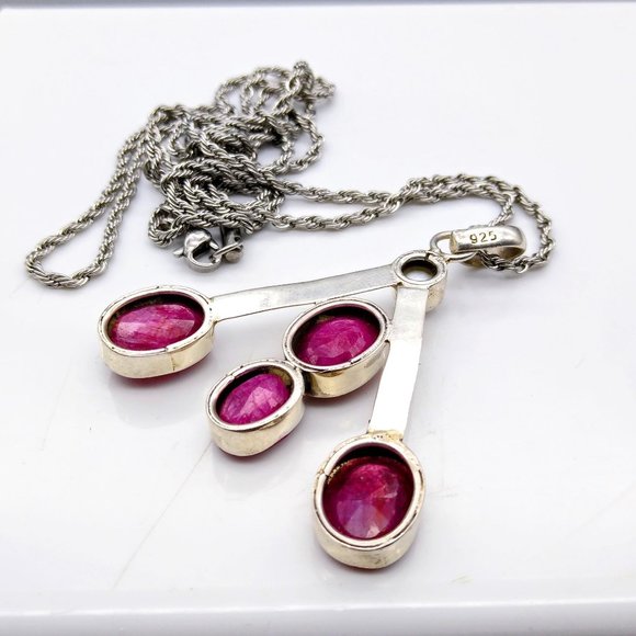 Modernist Pearl and Red Spinel Pendant in Sterling Silver on Silver Tone Rope - Picture 6 of 6